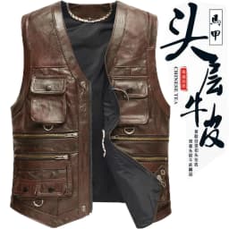 6XL Big Size Men's Real Leather Vest Genuine Sheepskin Thick Warm Quilted Lining Outdoor Fishing Waistcoat Multi-pocket Gilet