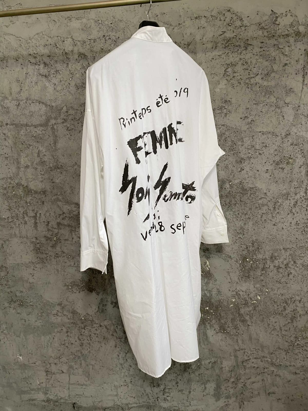 Original design with brush print design, mid-length collar shirt, long-sleeved simple shirt