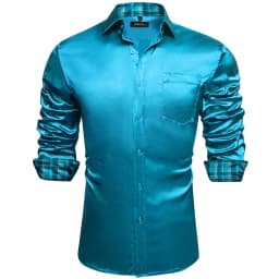 Luxury Elegant Dress Shirts for Men Stretch Satin Long Sleeve Casual Social Shirt Designer Contrasting Paisley Clothing