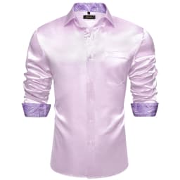 Luxury Elegant Dress Shirts for Men Stretch Satin Long Sleeve Casual Social Shirt Designer Contrasting Paisley Clothing