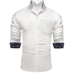 Luxury Elegant Dress Shirts for Men Stretch Satin Long Sleeve Casual Social Shirt Designer Contrasting Paisley Clothing