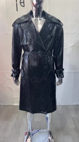 Mauroicardi Spring Autumn Long Black Crocodile Print Pu Leather Trench Coat Men Belt Double Breaste Runway European Fashion 2023