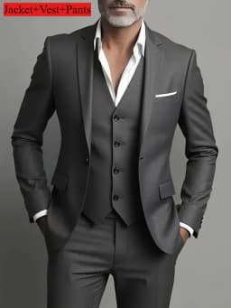 Men's Business Casual Suit for Weddings, Genuine Blazer, Vest and Pants, Big & Tall,Slim Fit Waistcoat, Dress Trousers, US Size