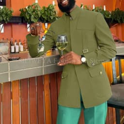 Green Fashion Utility Wedding Men Suits Tailor-Made Party Tuxedo 2 Pieces Slim Fit Jacket Pants Blazer Party Singer Groom