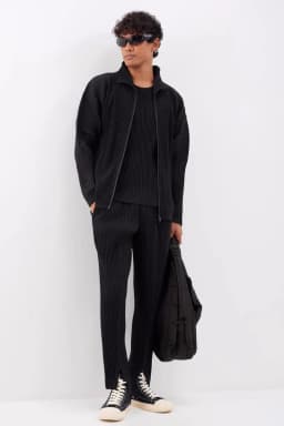 Miyake Pleated Men's Jacket Two Way Zipper Casual Loose Coat Japanese Fashion Streetwear Outerwear