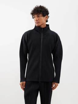 Miyake Pleated Men's Jacket Two Way Zipper Casual Loose Coat Japanese Fashion Streetwear Outerwear