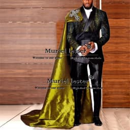 Jacquard Suits Men For Wedding Double Breasted Jacket With Cape Formal Business Man Jacket Pants 2 Piece Groom Tuxedo Customized
