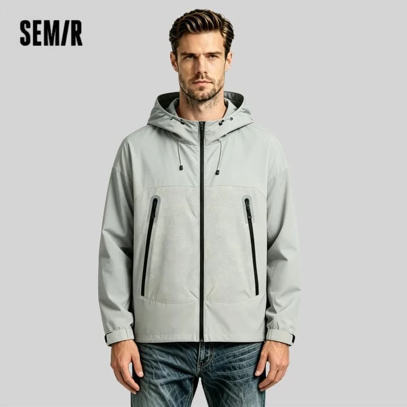 Semir Jacket Men Outdoor Sport Loose Hooded Patchwork Mesh 2025 Autumn Textured Top Menswear Clothing Jackets