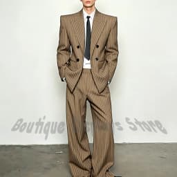 Fashion Striped Men's Suits Loose Casual High Street Style Double Breasted Chic Peak Lapel Blazer Pants Prom Suit Two Pieces