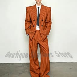 Fashion Striped Men's Suits Loose Casual High Street Style Double Breasted Chic Peak Lapel Blazer Pants Prom Suit Two Pieces