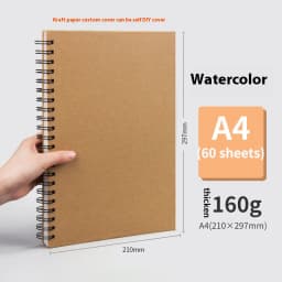 Borrence A3/A4/A5/8K/16K Sketchbook Thick Paper 160 GSM Brown Spiral Notebook Professional Watercolor Book Art School Stationery