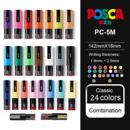 21/24 Colors UNI Posca Marker PC-1M/3M/5M Waterproof Acrylic Marcadores Art Supplies Graffiti Manga Design Painting Stationery