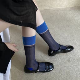 Women Ladies Summer Thin Breathable Glass Silk Thin Transparent Striped Socks Middle Tube Design and Creative Color Blocking Sox