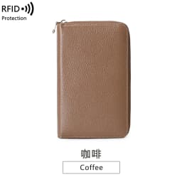 RFID Anti-Theft Cowhide Leather Wallet, Brush Head Layer, Long Passbook, Large Capacity Clutch Bag