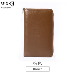 RFID Anti-Theft Cowhide Leather Wallet, Brush Head Layer, Long Passbook, Large Capacity Clutch Bag