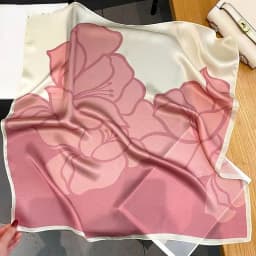 Spring/Summer Pink Flower 70*70cm Square Scarf for Women Fashion Decoration Bandana Soft Printed Holiday Headband Shawl