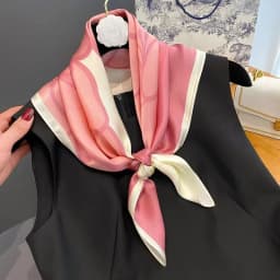 Spring/Summer Pink Flower 70*70cm Square Scarf for Women Fashion Decoration Bandana Soft Printed Holiday Headband Shawl