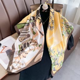Twill Silk Scarf Women 90cm Square Hijab Shawls And Wraps Female Foulard Headkerchief Elegant Floral Summer Autumn Lady Bandana