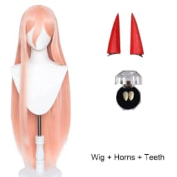 Anime Power Cosplay Wig Long Straight Orange Pink Wig Cosplay Anime Heat Resistant Synthetic Wig Props Horns