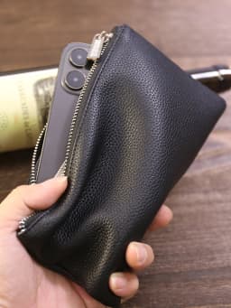 Genuine Leather Wallet Zipper Long Large Capacity Phone Card Money Clip Coin Purse Solid Color Litchi Pattern Clutch Bag