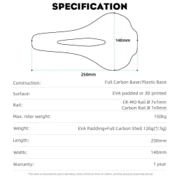 2024 RYET 3D Printed Bicycle Saddle 120g Carbon Cushion 250x140mm Bike Seating for MTB Gravel Road Bike Seat Cycling Accessories