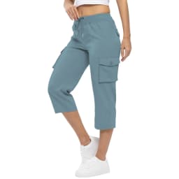 Women'S Pants 2024 Summer Fashion Pocket Design Cuffed Drawstring Casual Plain High Waist Skinny Daily Knee-Length Pants