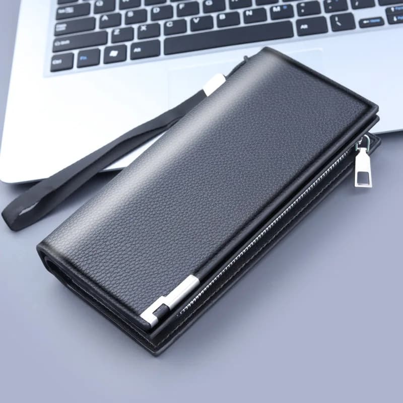 Long Clutch Men PU Material Zipper Hasp Cell Phone Bag Card Holder Coin Pocket Large Capacity Multifunctional Handbag Business