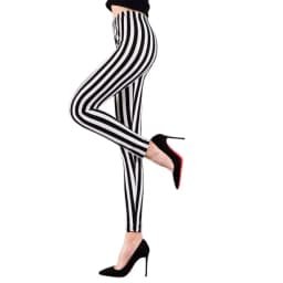 Womens Rise Ankle Length Stretchy Leggings Black White Vertical Striped Prin