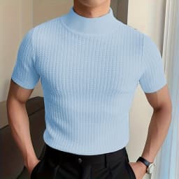 New Summer Fashion Tight T-shirt Casual Streetwear Textured High-neck Solid Color Short-sleeved Bottoming Tees Korean Style Tops