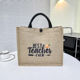 Letter Print Linen Tote Bag Casual Reusable Large Capacity Lunch Bag Top Handle Shopping Bag