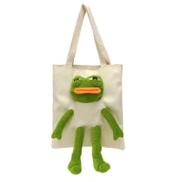 Canvas Shoulder Bags Fashion Anime Cartoon Shopping Bag Stuffed Sad Frog Cute Crossbody Bag Women