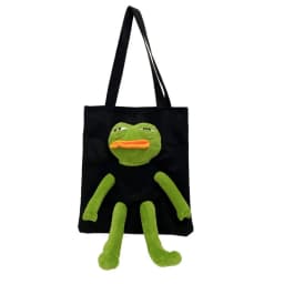 Canvas Shoulder Bags Fashion Anime Cartoon Shopping Bag Stuffed Sad Frog Cute Crossbody Bag Women
