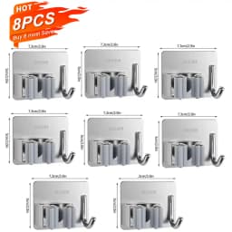 Multi-Purpose Hooks Adhesive Wall Hanging Mop Rack Broom Hanger Hook Kitchen Bathroom Organization Home Organizer Accessories 