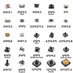 125PCS Assorted Micro Push Button Tact Switch Kit - 25 Types, Including Reset & Mini Leaf Switches, SMD/DIP 2*4 3*6 4*4 6*6