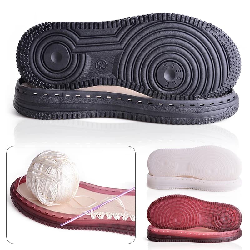 1 Pair Soft Rubber Soles Hand-woven Hook Line Soles Anti-slip Shoe Patch Durable Repair Replacement For Boot Shoes
