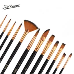 12Pcs Nylon Bristle Brush Set for Artists And Amateurs Flat Brushes for Watercolor Oil Paint Acrylic Painting