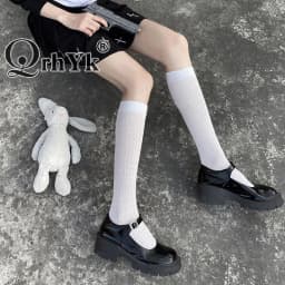 Japan Style High School Student Stockings Long Socks Solid Black White Summer Thin Woman Socks JK Costumes Girls Knee High Socks