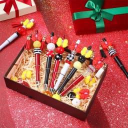 12Pcs Beadable Ballpoint Pens Plastic Xmas Bead Pen Ballpoint Pens Black Ink Ball Pen for Kids Students
