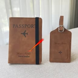 2pcs/set Personalised Name Passport Cover Case and Luggage Tag, Travel Passport Holder Wallet Organizer Gift for Couple