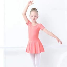 Children's Cotton Standard Ballet Dress Girls Summer Dance Training Open Crotch Leotard with Skirt