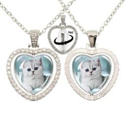 Lovely Little Cat Glass Cabochon 360 Degree Rotating Heart Shaped Pendant With Double-Sided Necklace For Girls' Birthday Gift Je