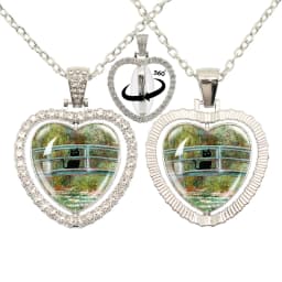 Lovely Little Cat Glass Cabochon 360 Degree Rotating Heart Shaped Pendant With Double-Sided Necklace For Girls' Birthday Gift Je