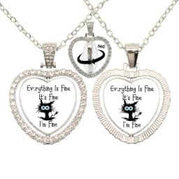 Lovely Little Cat Glass Cabochon 360 Degree Rotating Heart Shaped Pendant With Double-Sided Necklace For Girls' Birthday Gift Je