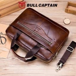 BULLCAPTAIN Briefcase Shoulder Messenger Bags Men's Genuine Leather 14-inch Laptop Bag's Men's Briefcase Office Business Handbag