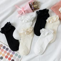 JK Woman Socks Solid Black White Lolita Lacework Ruffle Socks Summer Thin Kawaii Sweet Girls Cute Short Socks Women