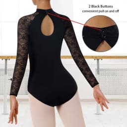 Women Turtleneck Long Sleeves Ballet Dance Leotards for Adult Gymnastics Dance Tops with Water-drop Hollow Back and Soft Lining