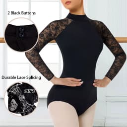 Women Turtleneck Long Sleeves Ballet Dance Leotards for Adult Gymnastics Dance Tops with Water-drop Hollow Back and Soft Lining