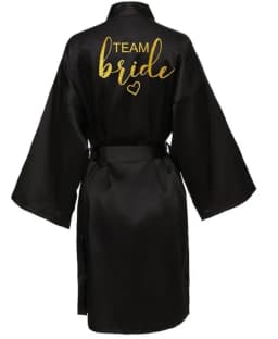 Wedding Party Team Bride Robe Kimono Satin Pajamas Bridesmaid Bathrobe Gold Letter SP093