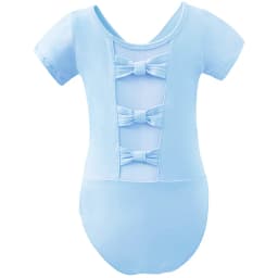 Girls Ballet Leotards Bowknot Dance Leotard Cotton Short Sleeves Mesh Splice Gymnastic Dance Bodysuit Kids Dancewear Costumes