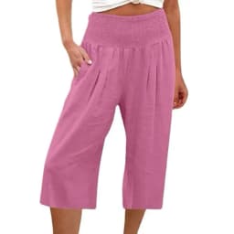 Summer 2024 Amazon Eurn Women's Cross-Border Cotton Hemp Seven Waist Pocket Wide Leg Pants Woman